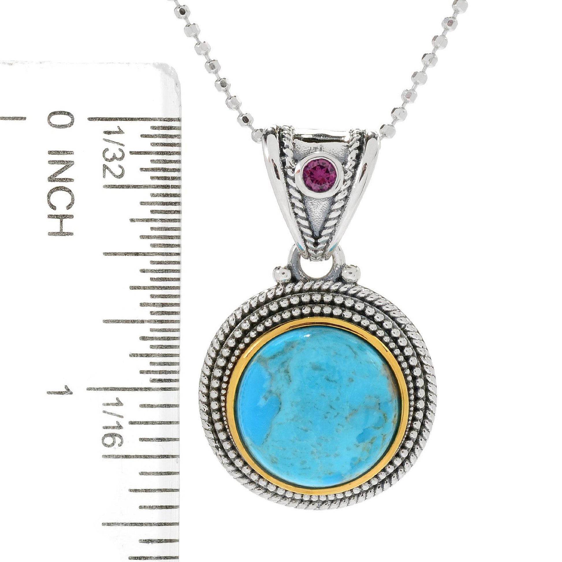925 Sterling Silver Blue Mohave Turquoise, Rhodolite Garnet Pendant - Pinctore