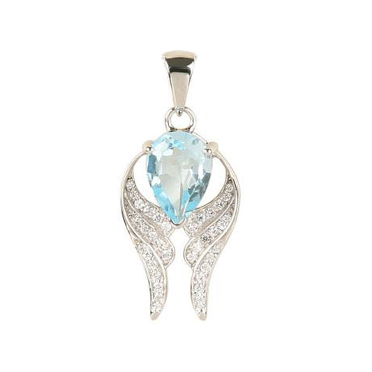 925 Sterling Silver Sky Blue Topaz, White Natural Zircon Pendant - Pinctore