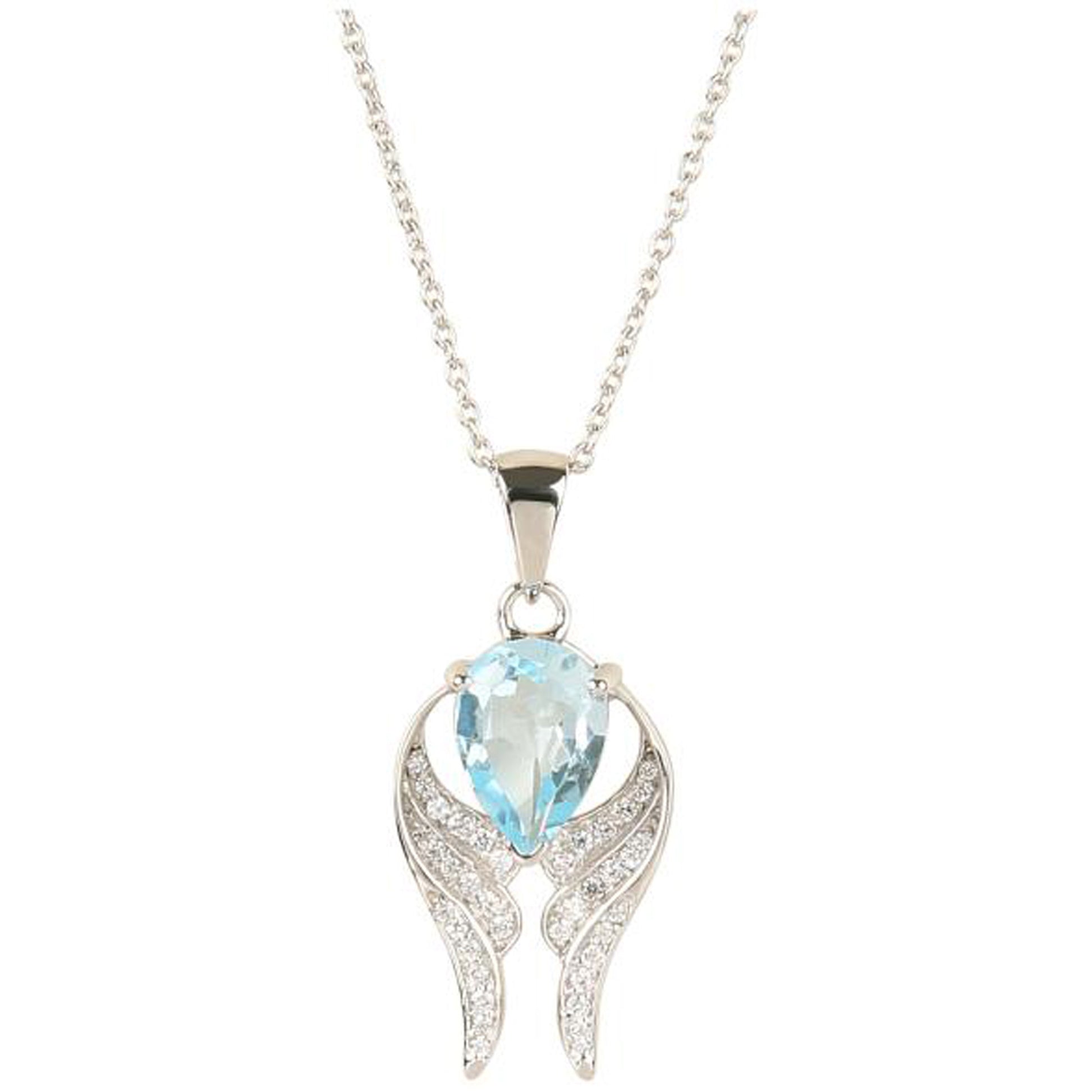 925 Sterling Silver Sky Blue Topaz, White Natural Zircon Pendant - Pinctore