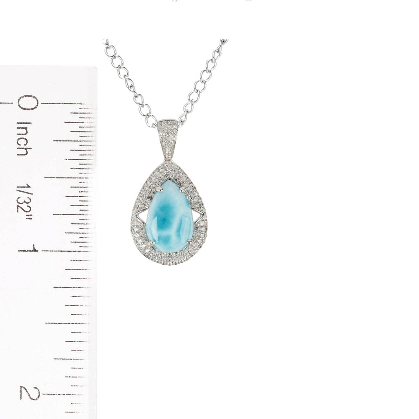 925 Sterling Silver Larimar, White Natural Zircon Pendant - Pinctore