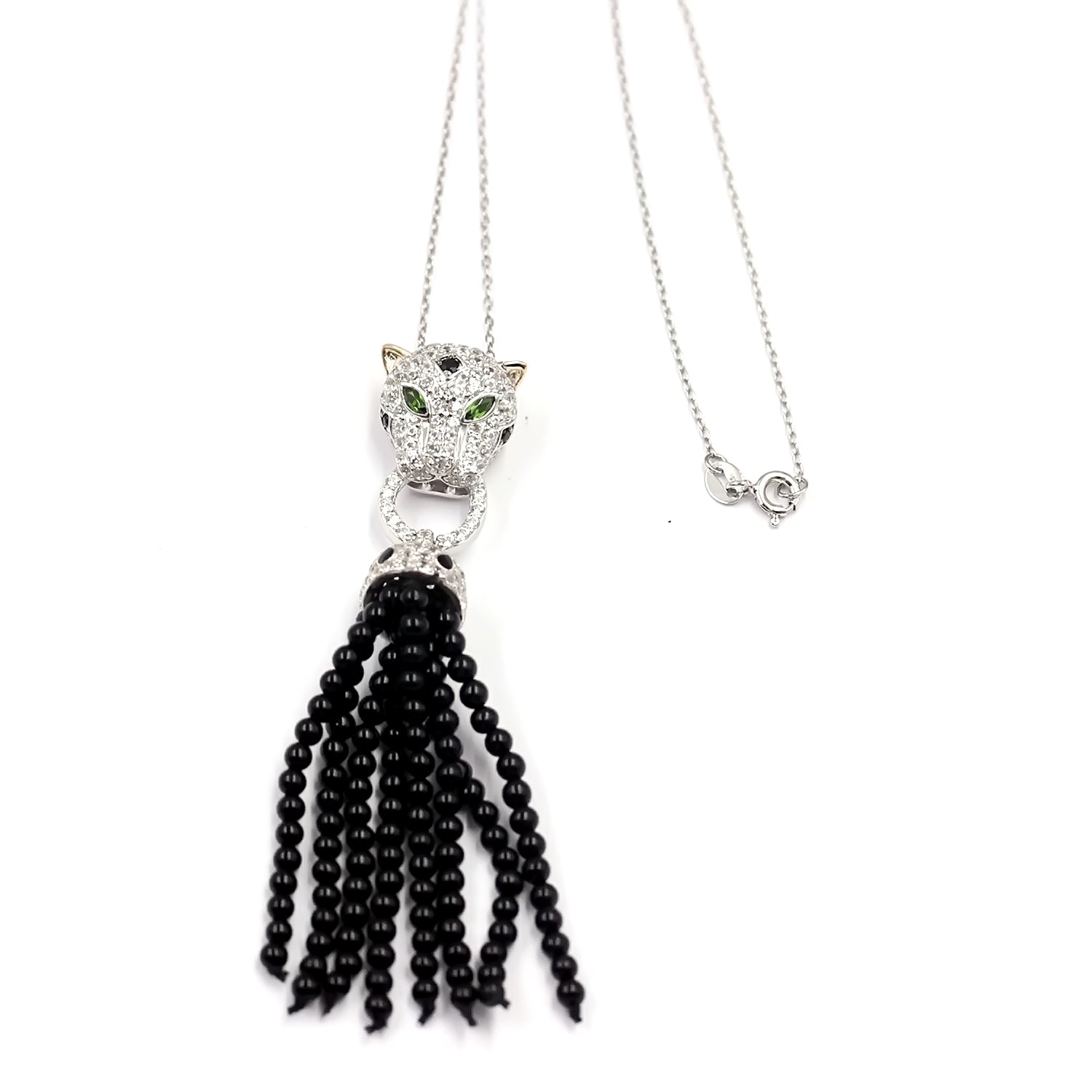 14K Gold & Sterling Silver with Black Onyx, Spinel Pendant - Pinctore