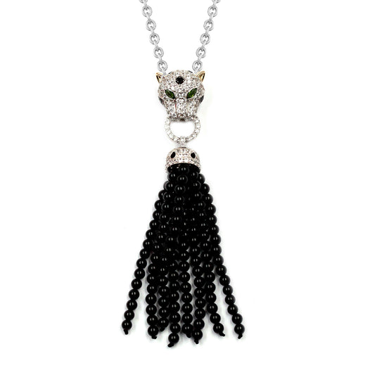 14K Gold & Sterling Silver with Black Onyx, Spinel Pendant - Pinctore