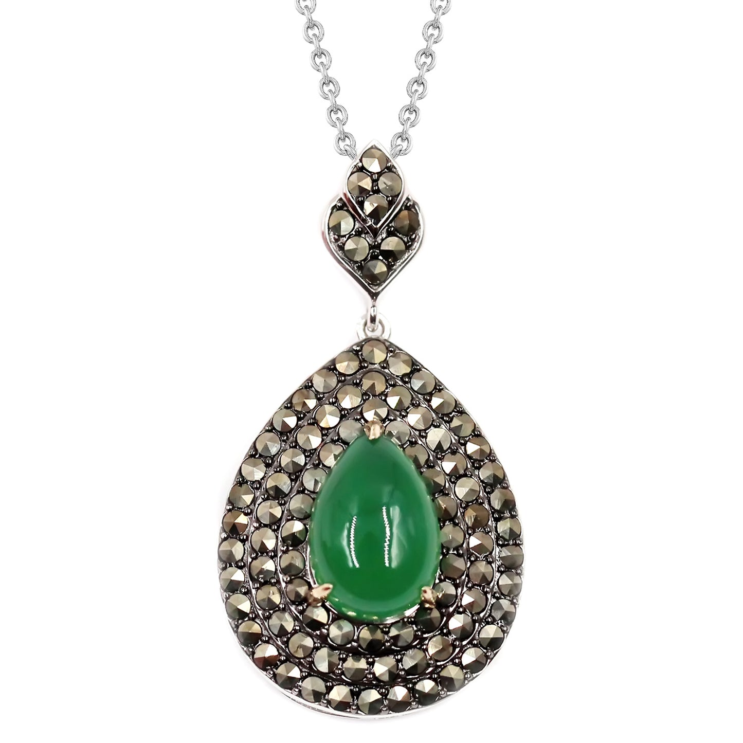 14K Gold & Sterling Silver with Agate, Marcasite Pendant - Pinctore