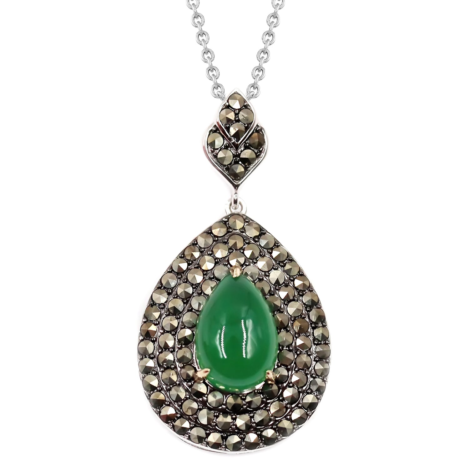 14K Gold & Sterling Silver with Agate, Marcasite Pendant - Pinctore