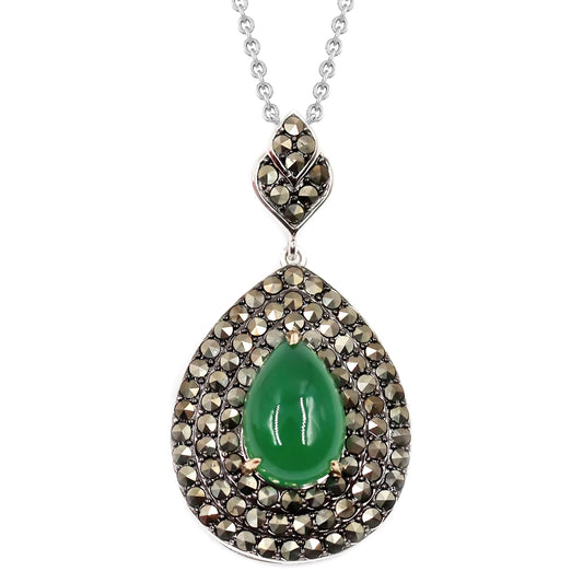 14K Gold & Sterling Silver with Agate, Marcasite Pendant - Pinctore