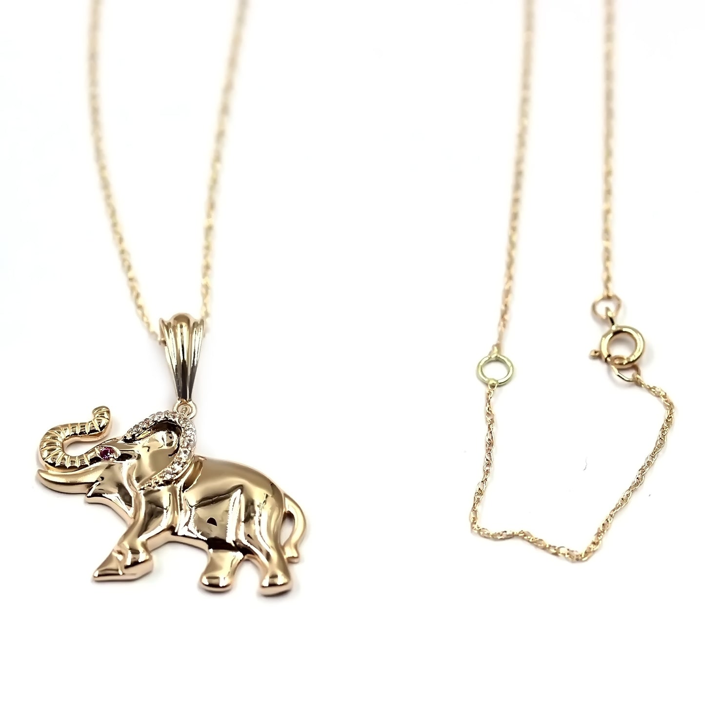 14K Gold Ruby, White Natural Zircon Pendant - Pinctore