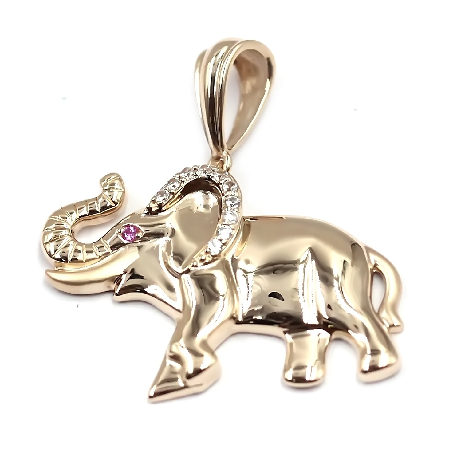 14K Gold Ruby, White Natural Zircon Pendant - Pinctore