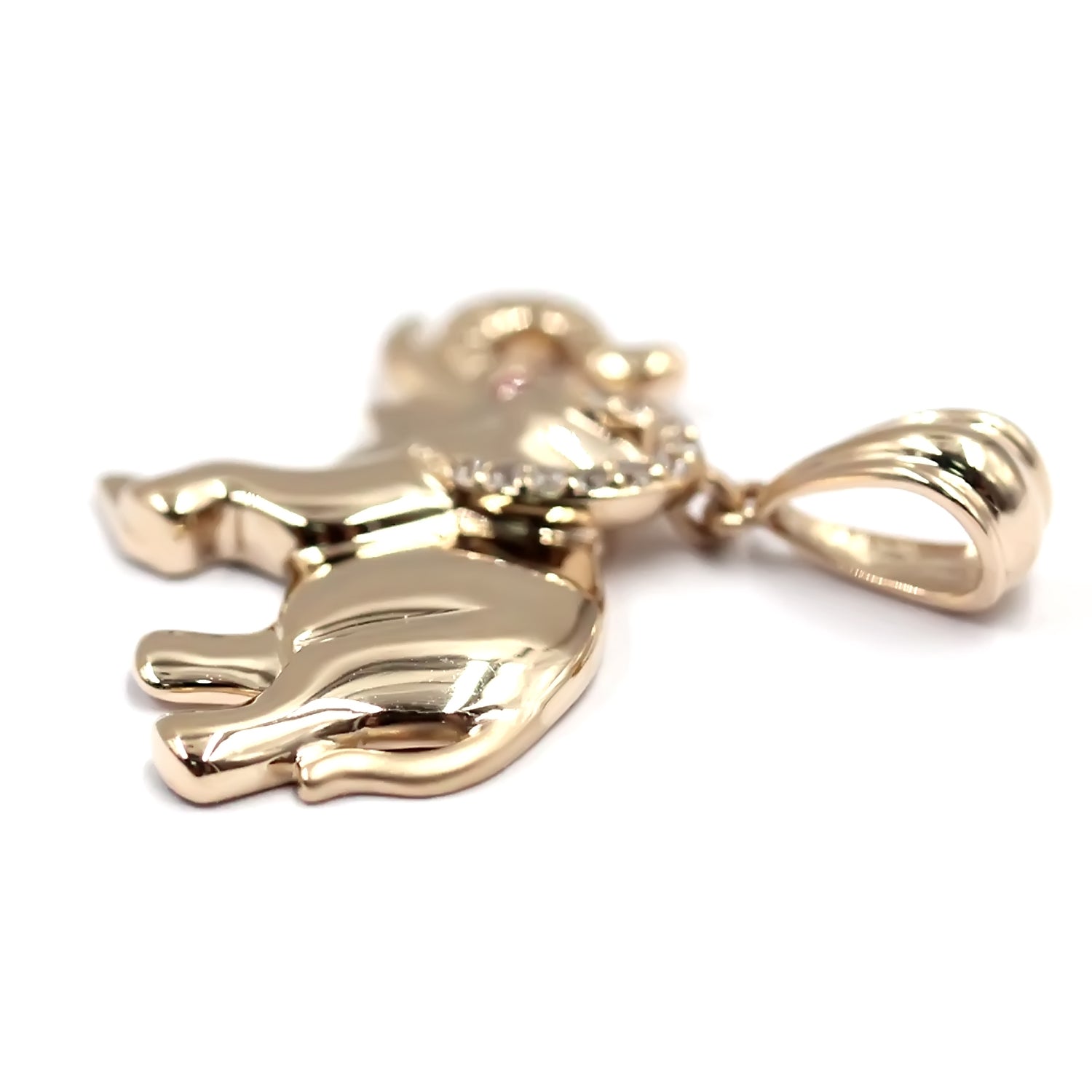 14K Gold Ruby, White Natural Zircon Pendant - Pinctore