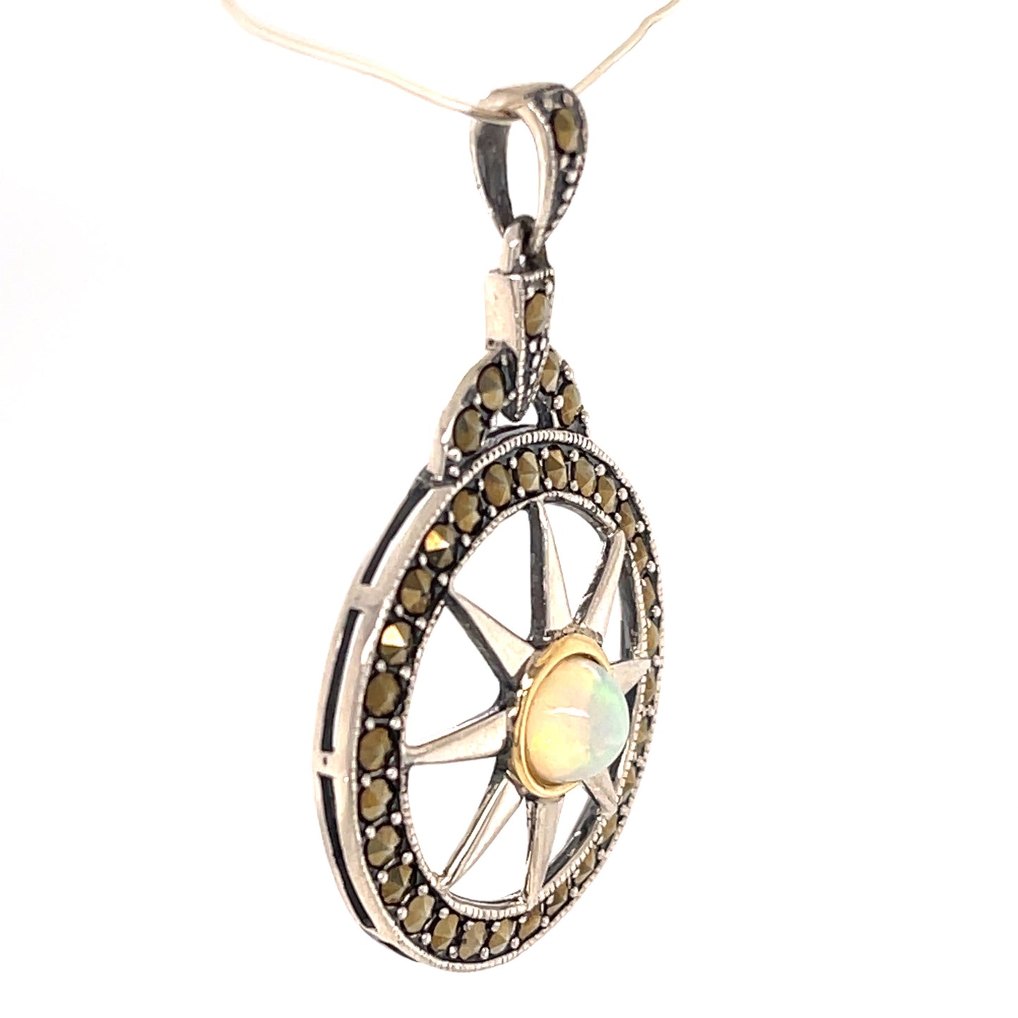 14k Yellow Gold With 925 Sterling Silver Marcasite Pendant - Pinctore