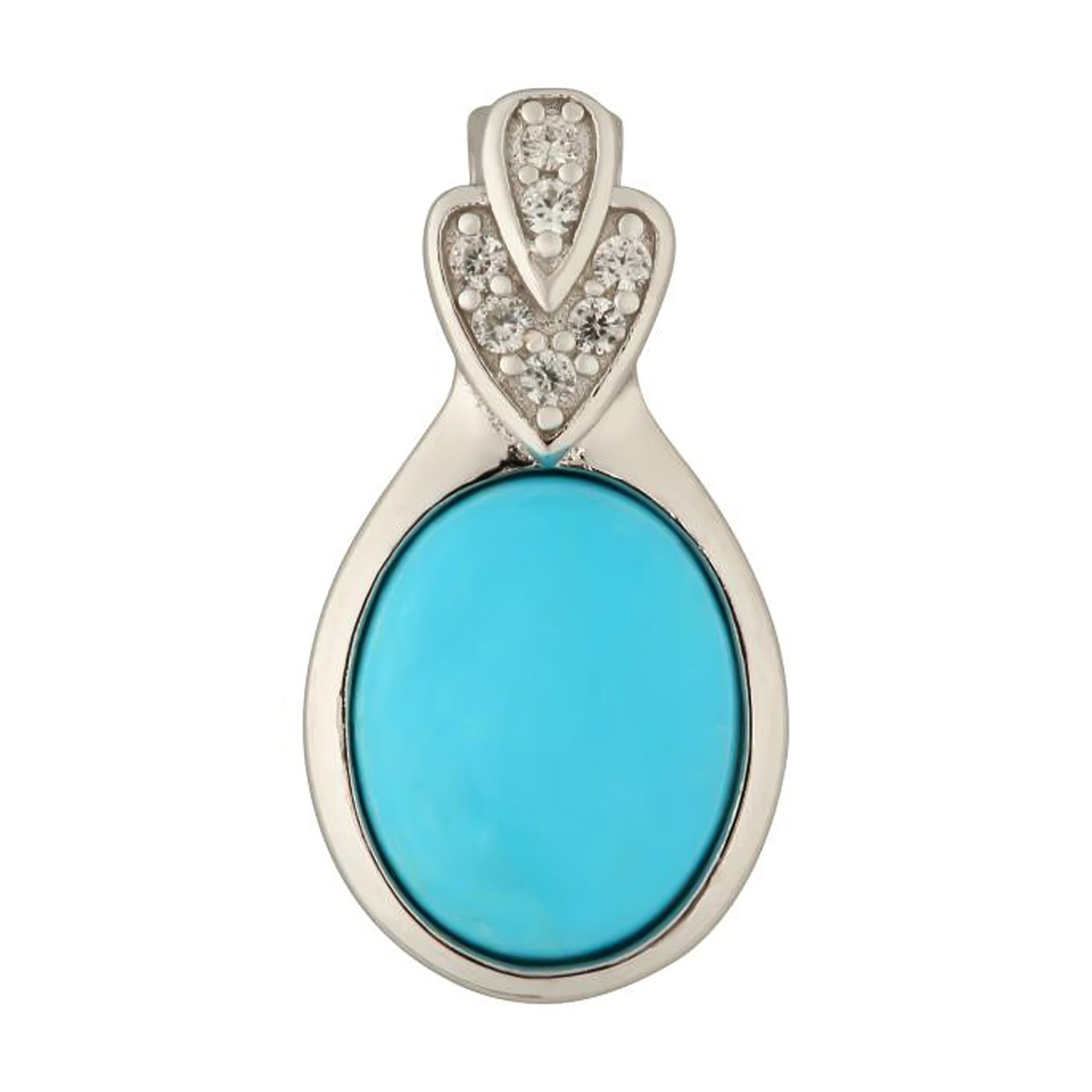 Sterling Silver 925 Sleeping Beauty Turquoise, White Natural Zircon Pendant - Pinctore