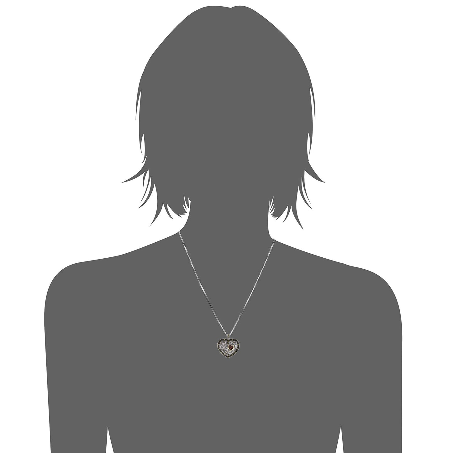 925 Sterling Silver Red Garnet, Marcasite Heart Pendant - Pinctore