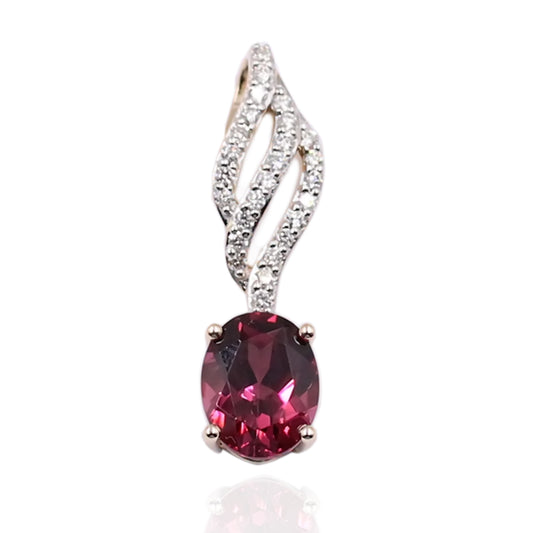 14Kt Yellow Gold Malawi Garnet With Diamond Pendant - Pinctore