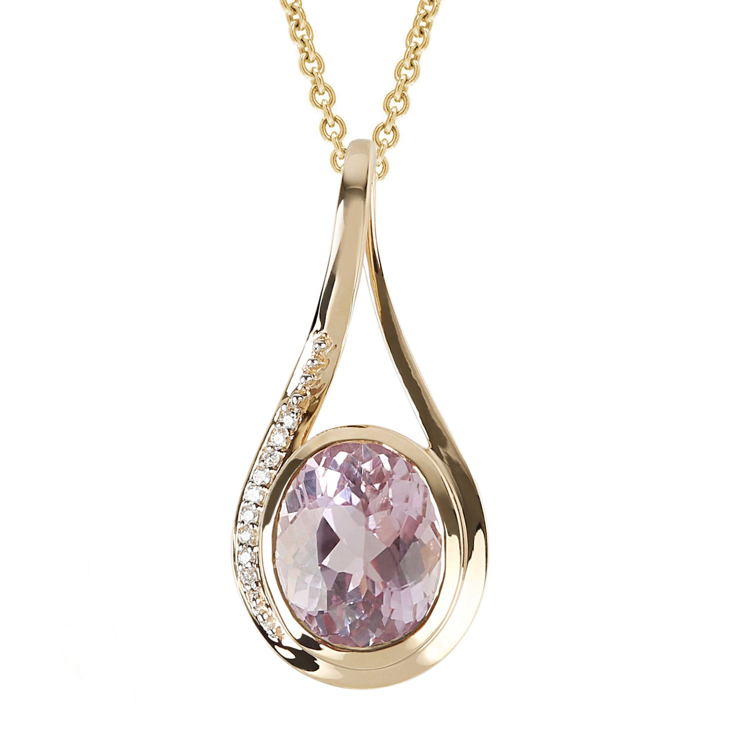 14Kt Gold Kunzite, Diamond Pendant - Pinctore