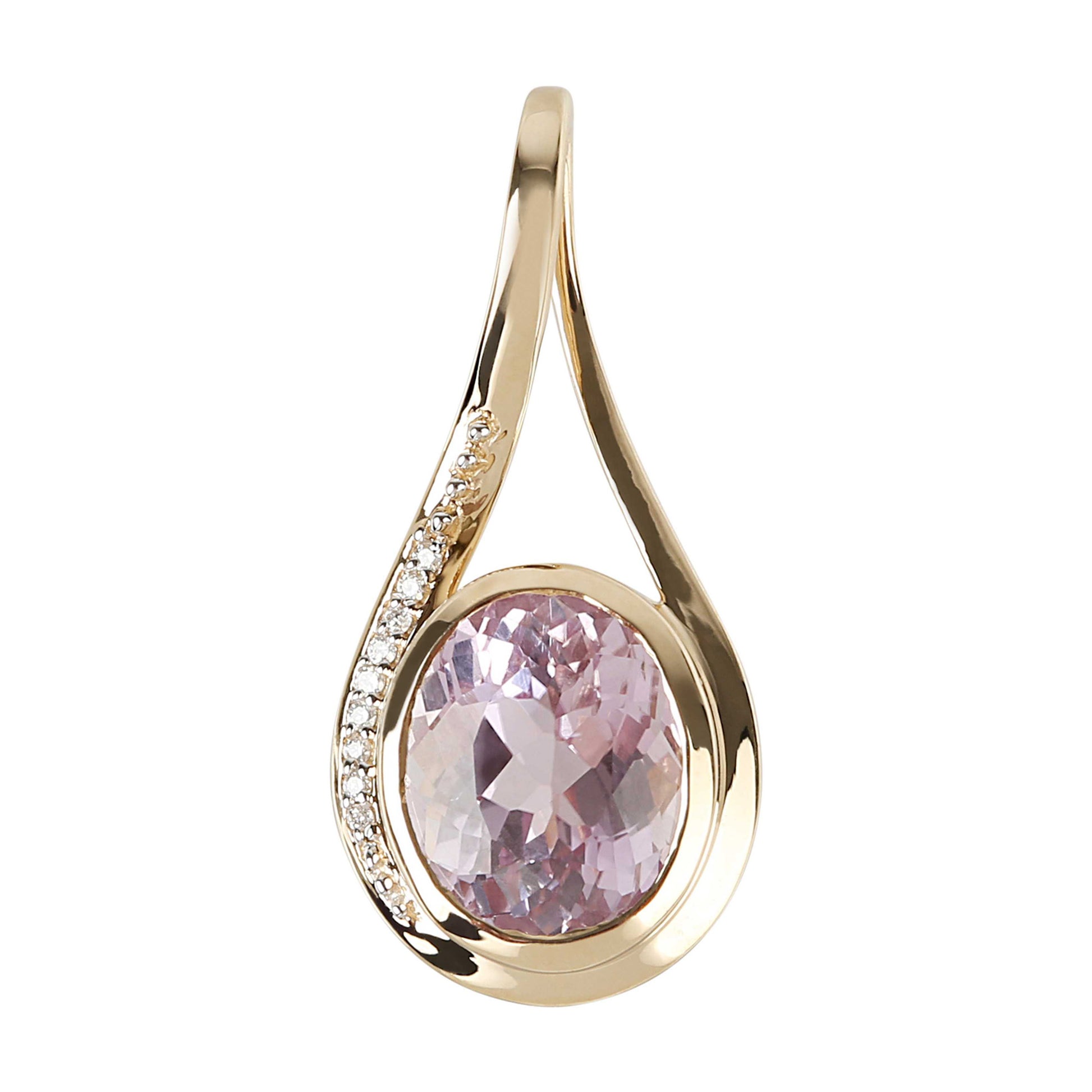 14Kt Gold Kunzite, Diamond Pendant - Pinctore