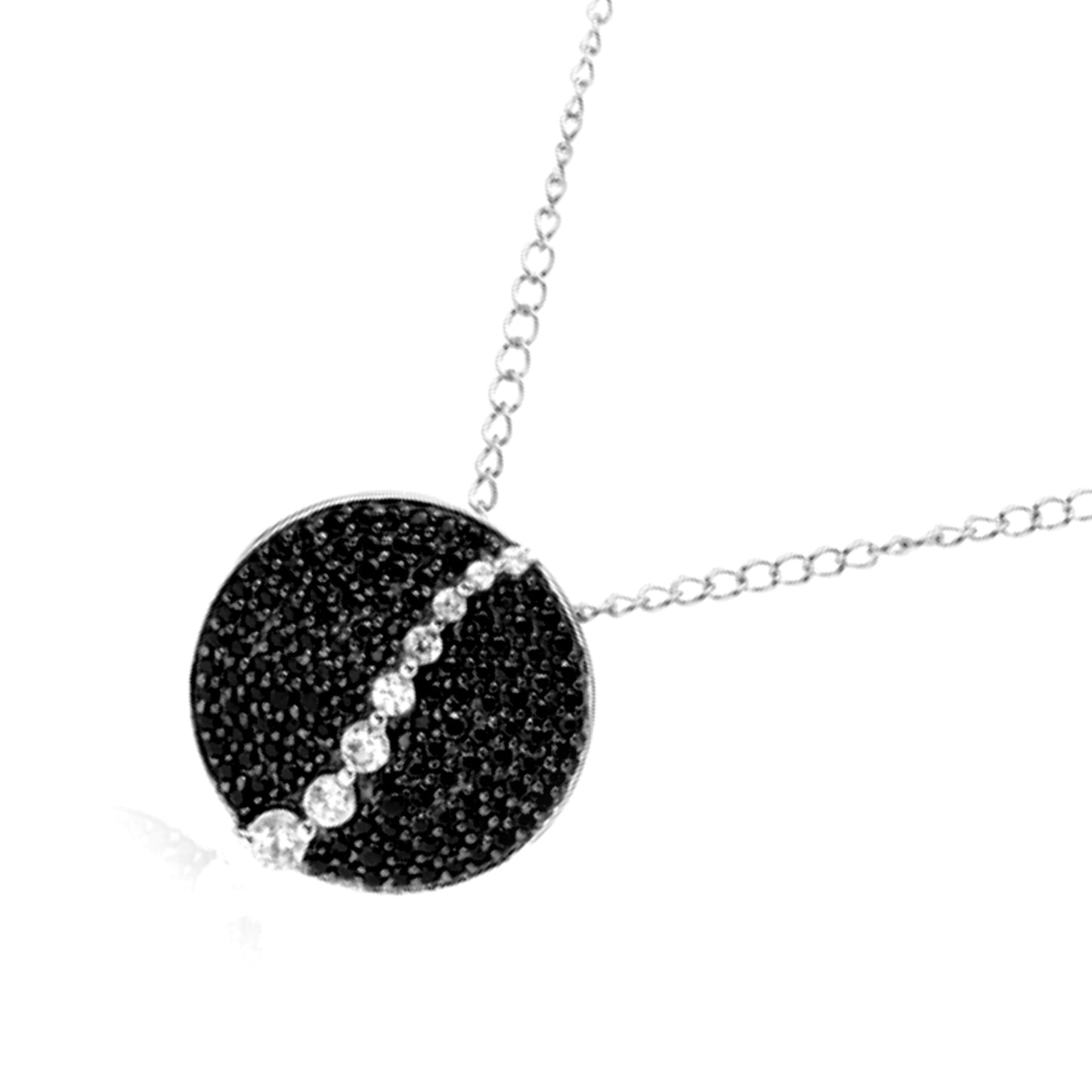 925 Sterling Silver Black Spinel, White Natural Zircon Pendant - Pinctore