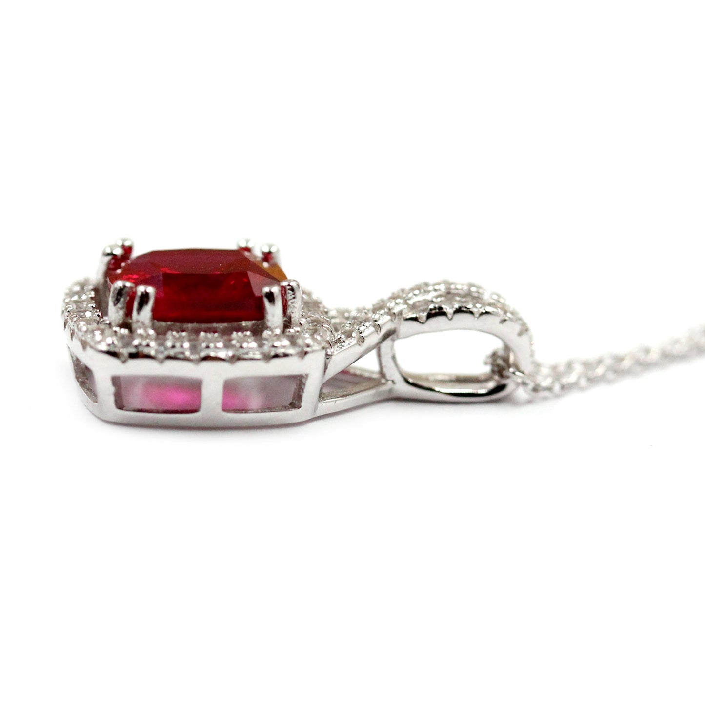 925 Sterling Silver Created Ruby, Created White Sapphire Pendant - Pinctore