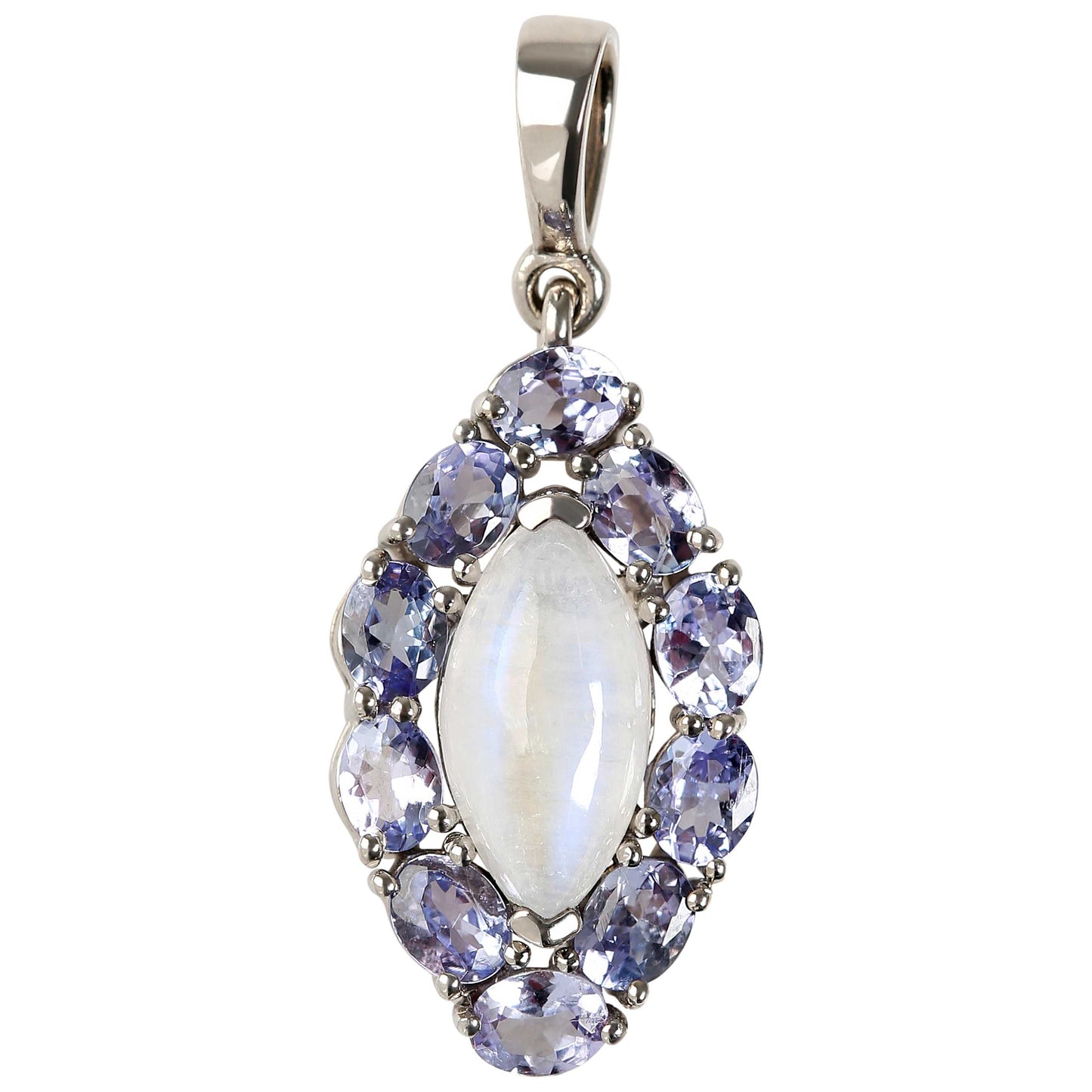 925 Sterling Silver Tanzanite, Rainbow Moonstone Pendant - Pinctore