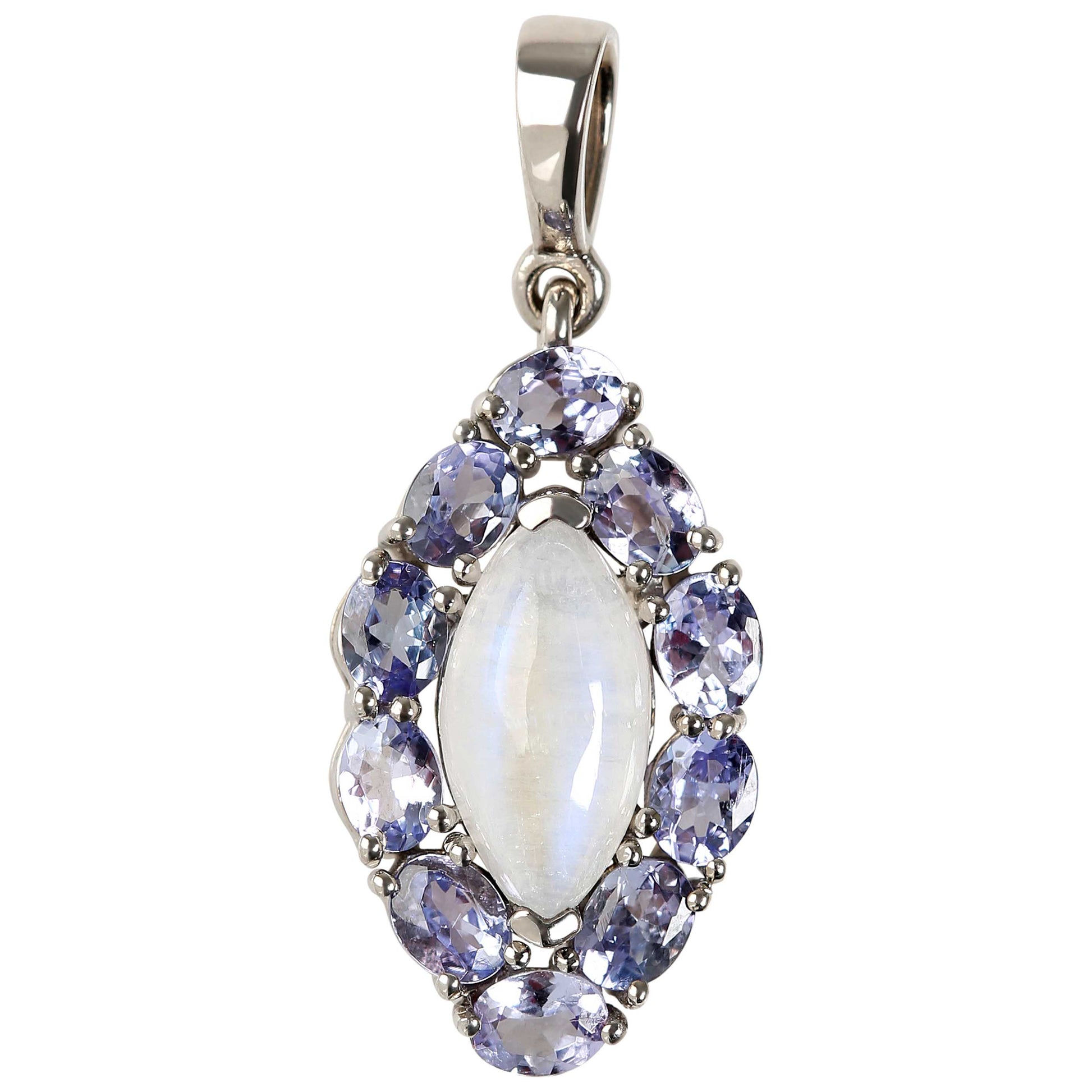 925 Sterling Silver Tanzanite, Rainbow Moonstone Pendant - Pinctore