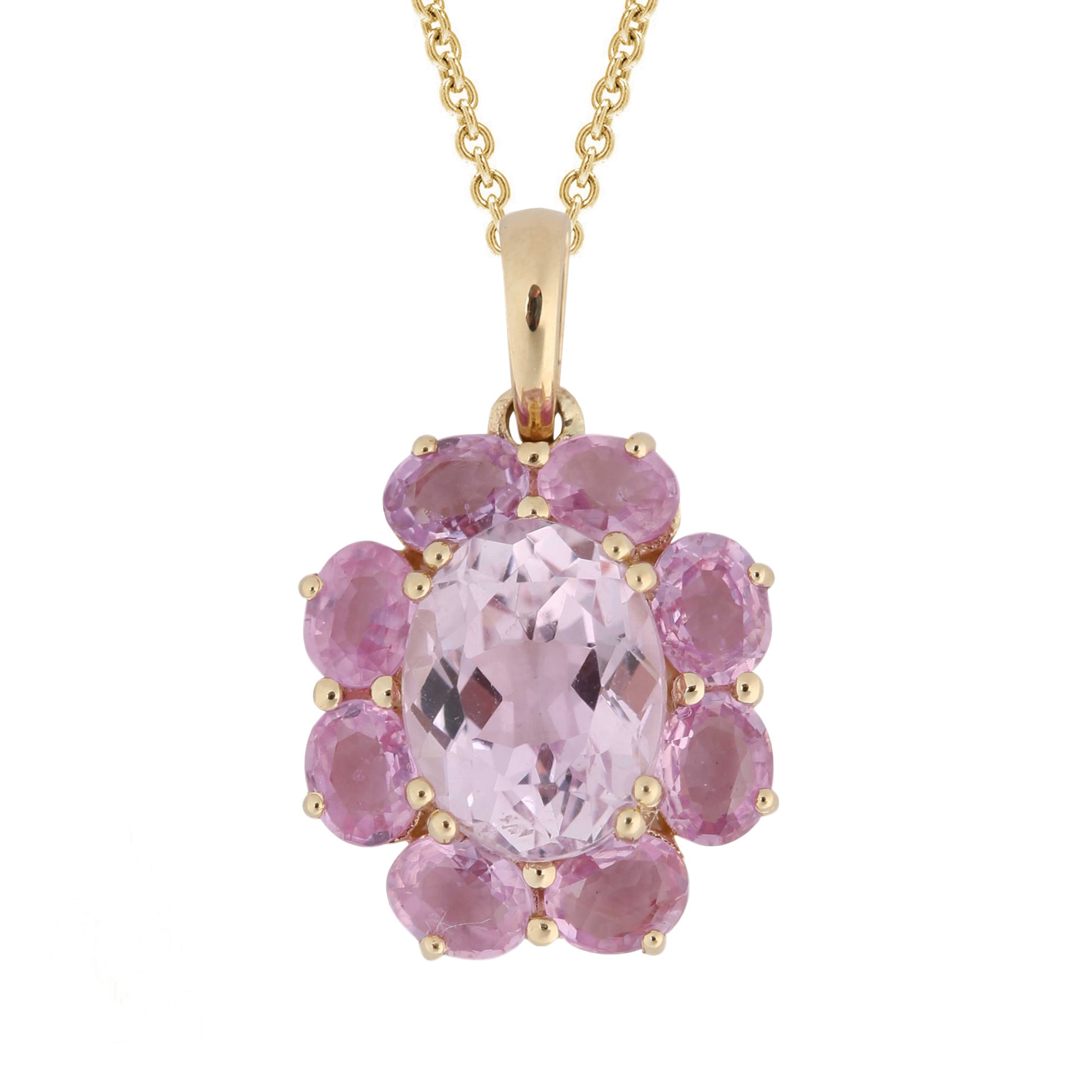 14Kt Yellow Gold Kunzite With Pink Sapphire Pendant - Pinctore