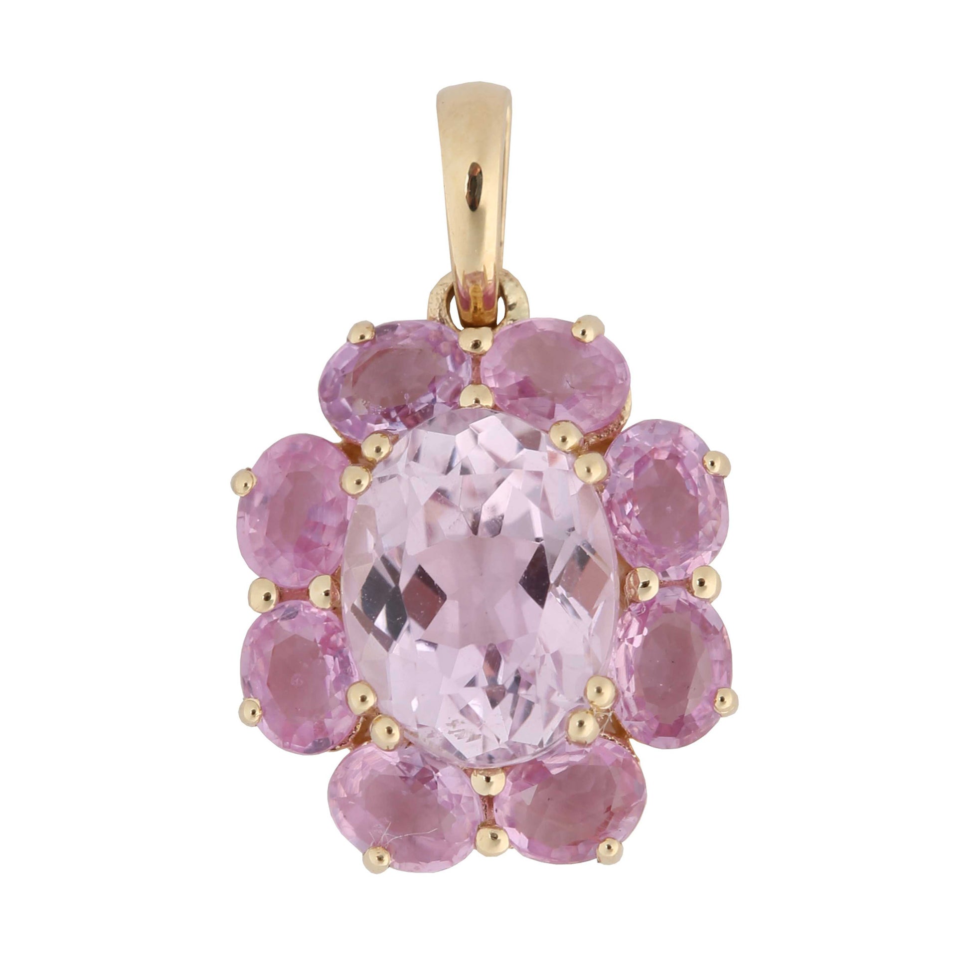 14Kt Yellow Gold Kunzite With Pink Sapphire Pendant - Pinctore