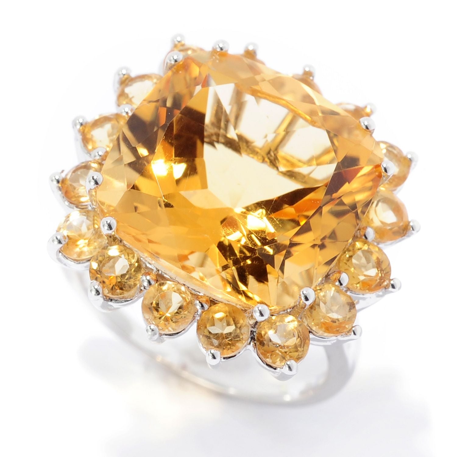 Pinctore Sterling Silver 11.40ctw Citrine Halo Ring - pinctore