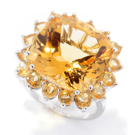 Pinctore Sterling Silver 11.40ctw Citrine Halo Ring - pinctore