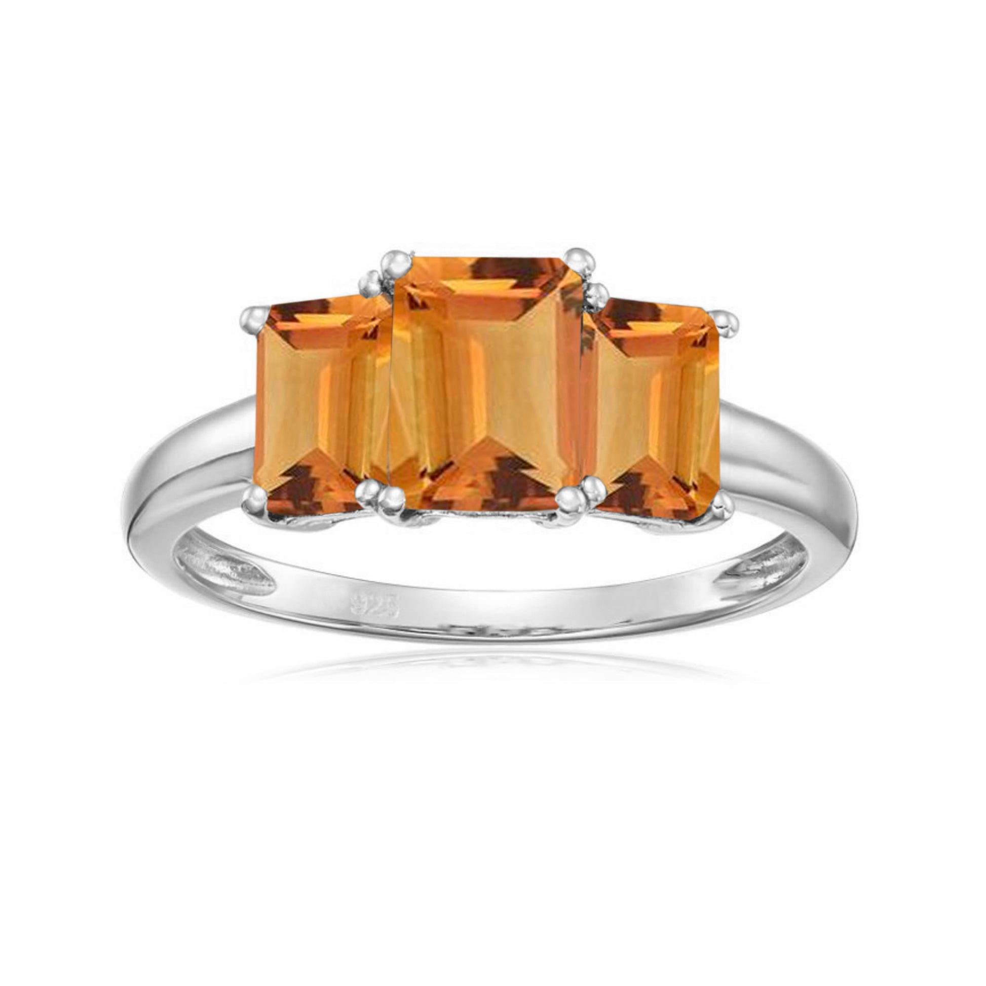 925 Sterling Silver Citrine 3-Stone Ring - Pinctore