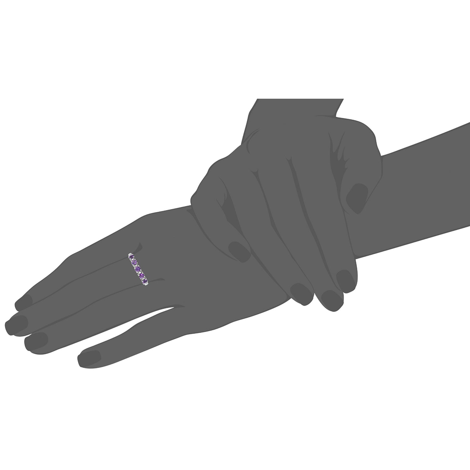 10k White Gold African Amethyst and Diamond Accented Stackable Ring - pinctore