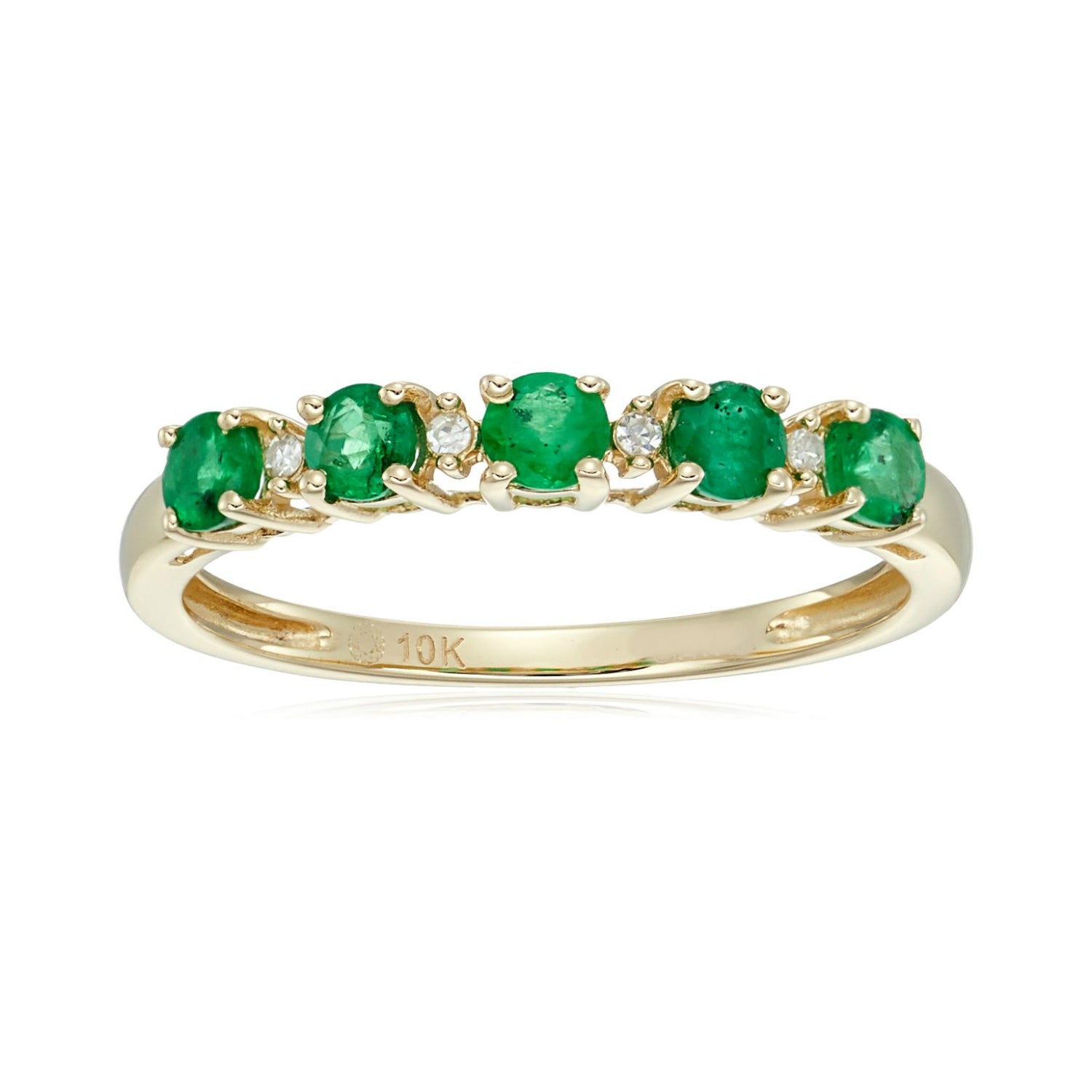 10k Yellow Gold Genuine Emerald and Diamond Accented Stackable Ring - pinctore