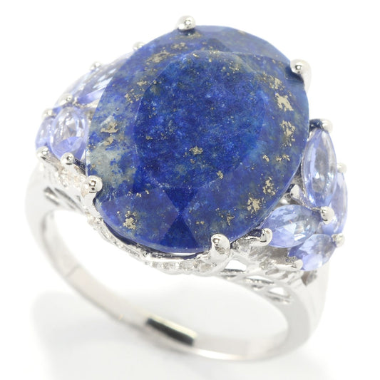 Pinctore Sterling Silver 10.5ctw Lapis Lazulli,Tanzanite & White Topaz Cocktail Ring - pinctore