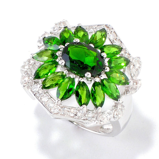 Platinum O/ Silver 4.81Ctw Chrome Diopside Ring - Pinctore