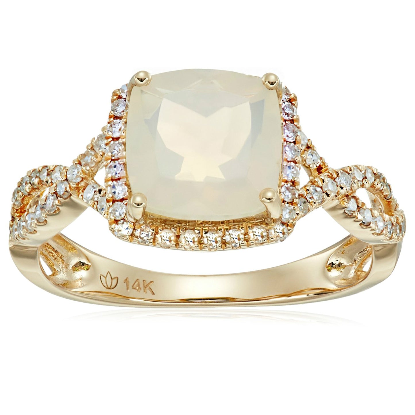 Pinctore 14k Yellow Gold Ethiopian Opal & Diamond Cushion Shank Ring - pinctore