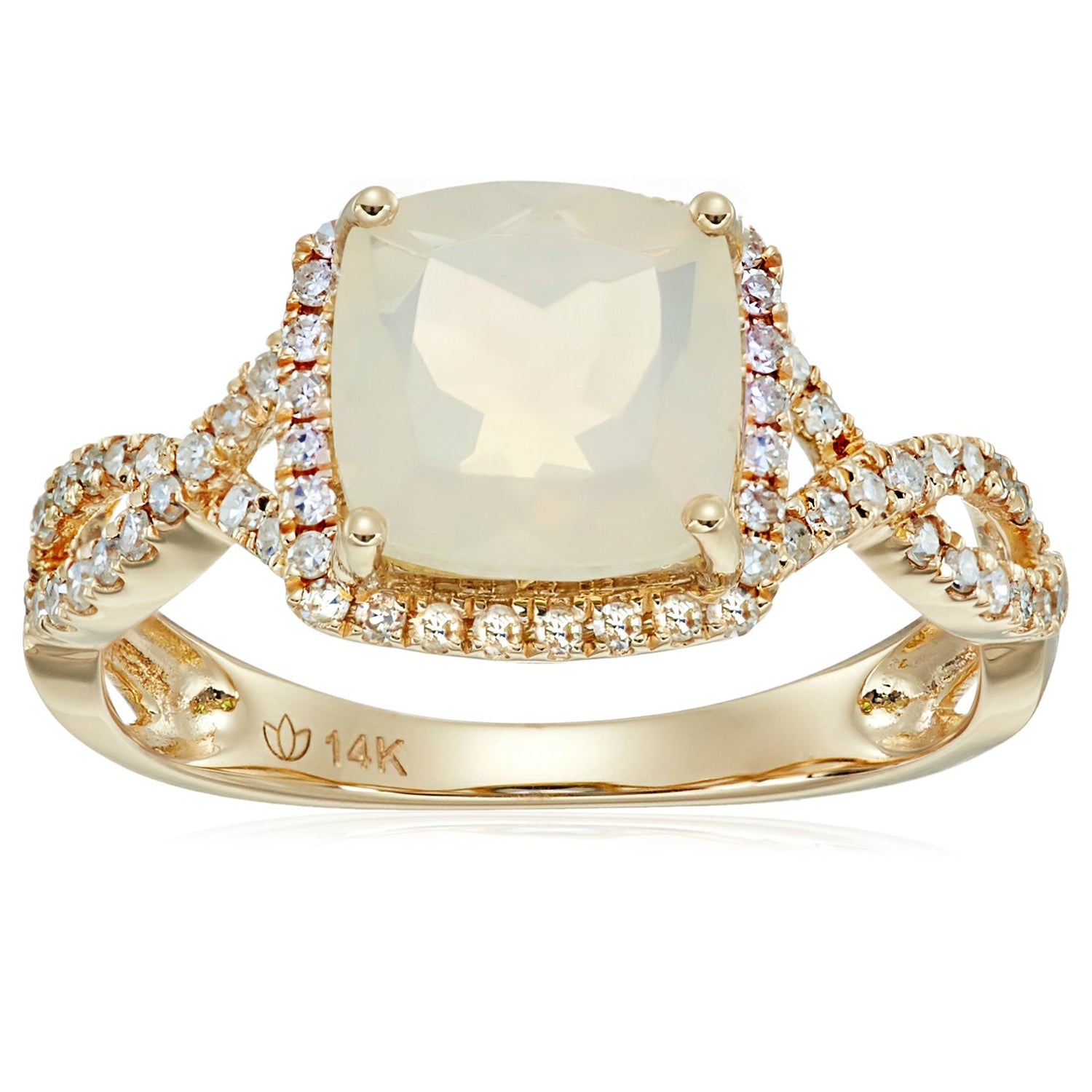 Pinctore 14k Yellow Gold Ethiopian Opal & Diamond Cushion Shank Ring - pinctore