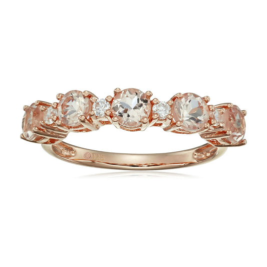 RG-Plated Silver Morganite & Natural White Zircon Band Ring - Pinctore
