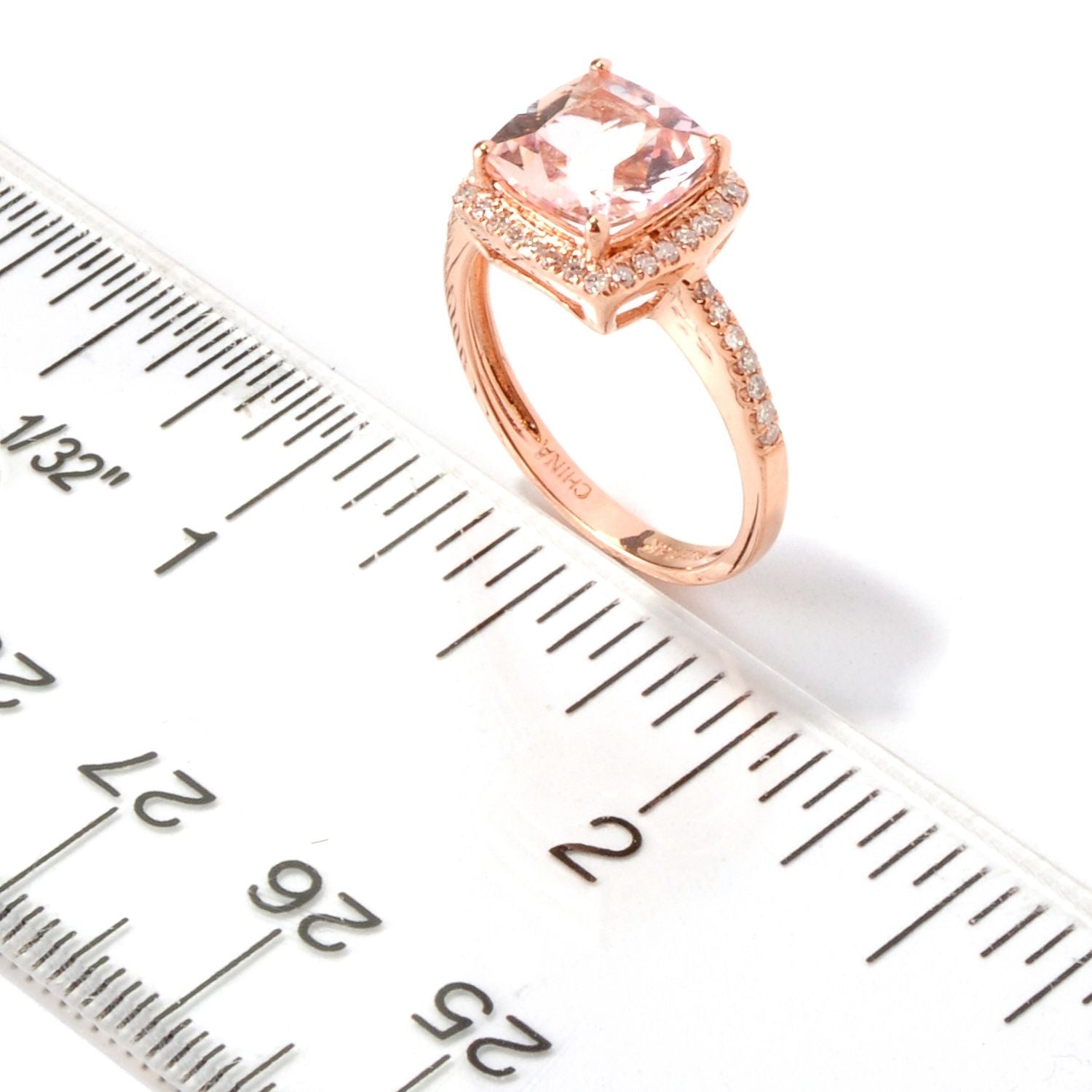 Pinctore 10k Rose Gold Morganite and 1/5ct TDW Diamond Solitaire Cushion Ring (H-I, I1-I2) - pinctore