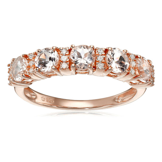 Pinctore RG-Plated Silver Morganite & Diamond 5-Stone Band Ring - pinctore