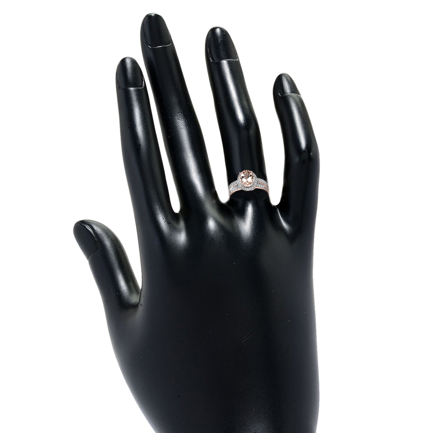 Pinctore Sterling Silver 9X7mm 12.0ctw Oval Morganite & Diamond Solitaire w/Accent Rings