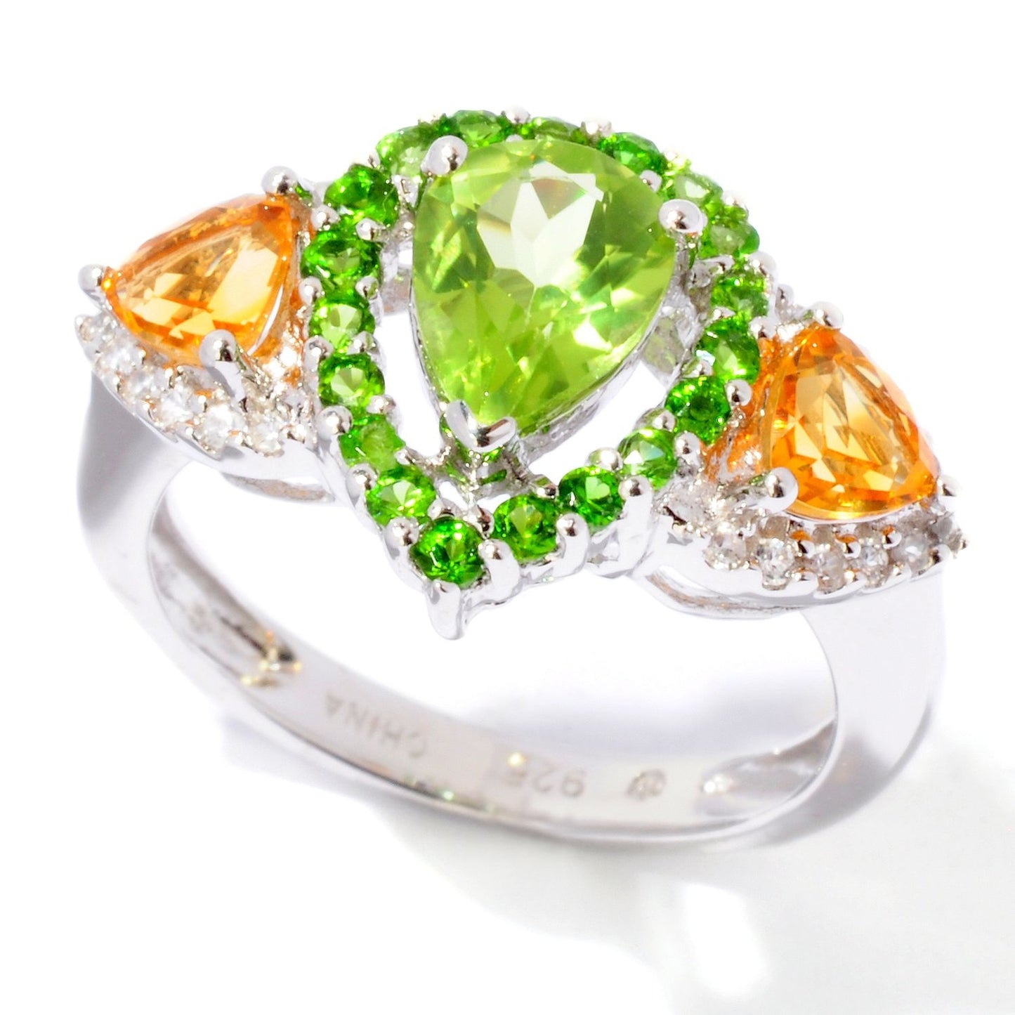 Pinctore Sterling Silver Peridot Ring - pinctore