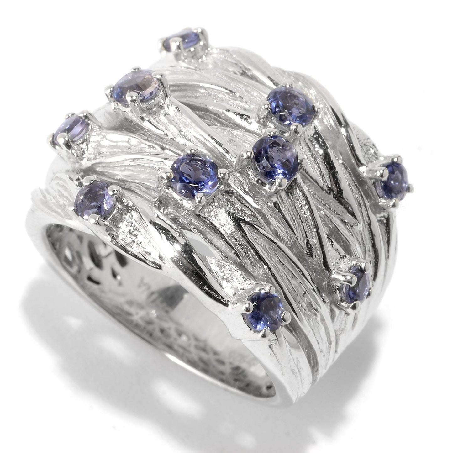 Pinctore Sterling Silver 0.69ctw Iolite Multi Row Textured Ring - pinctore