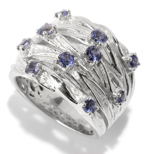 Pinctore Sterling Silver 0.69ctw Iolite Multi Row Textured Ring - pinctore