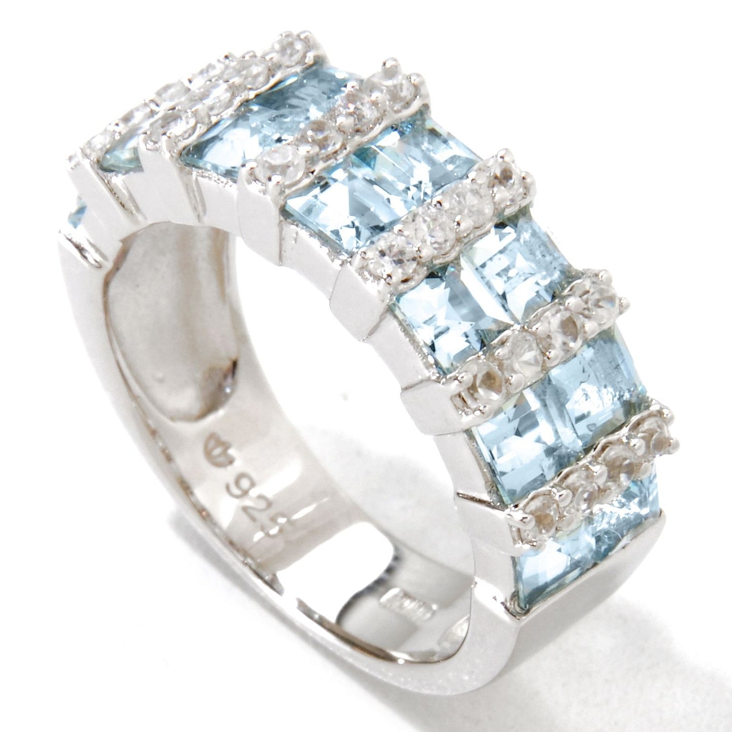 Pinctore Platinum o/Silver 2.59ctw Aquamarine & White Zircon Band Ring - pinctore