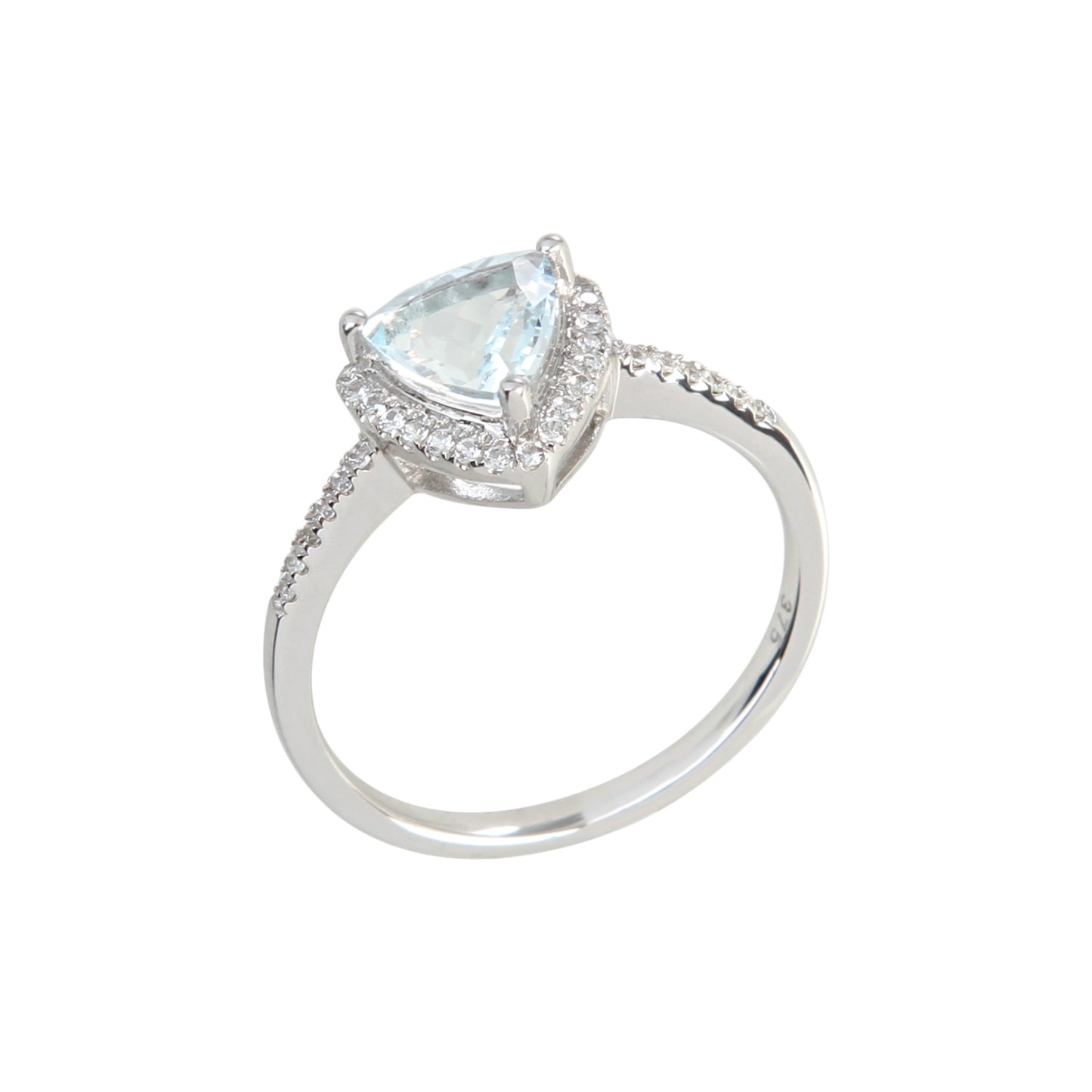 Pinctore 10KT White Gold 1ctw Aquamarine & 0.16ctw Diamond Classic Ring - pinctore