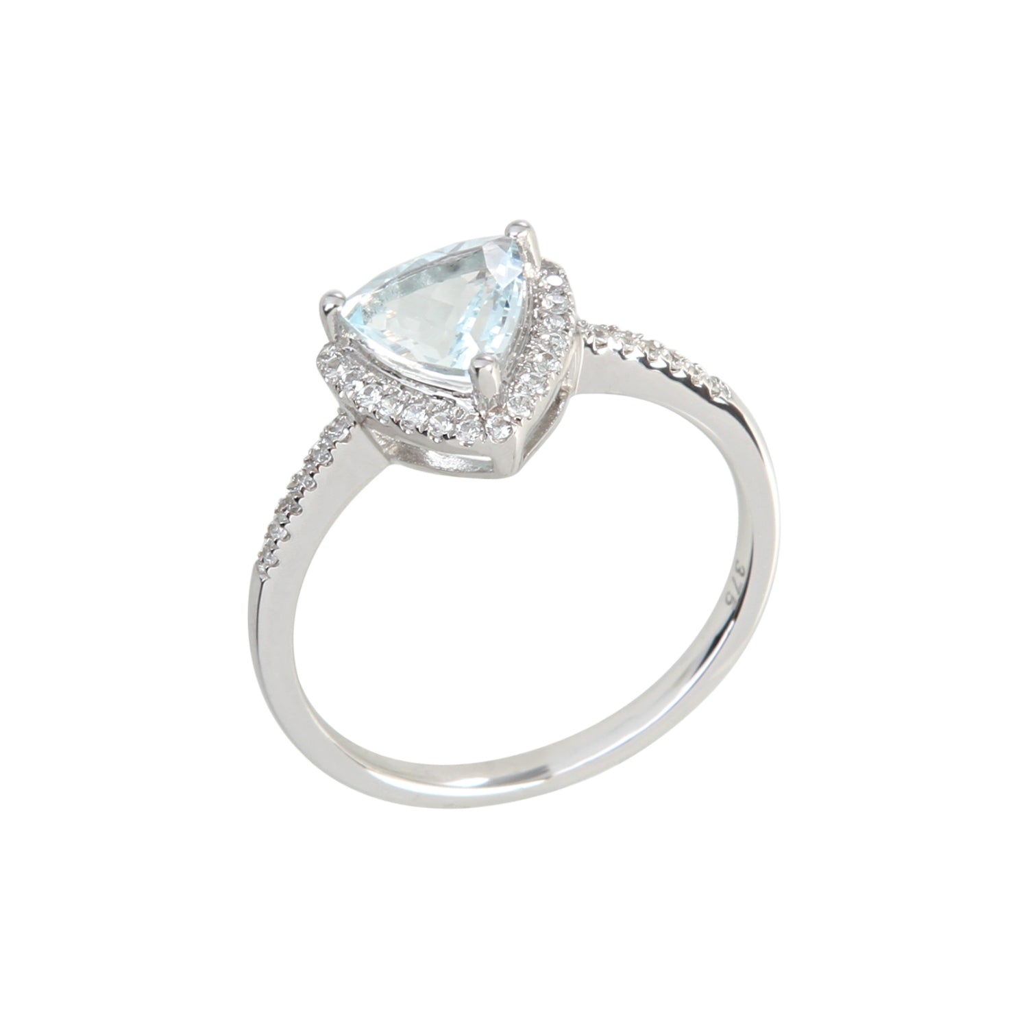 Pinctore 10KT White Gold 1ctw Aquamarine & 0.16ctw Diamond Classic Ring - pinctore