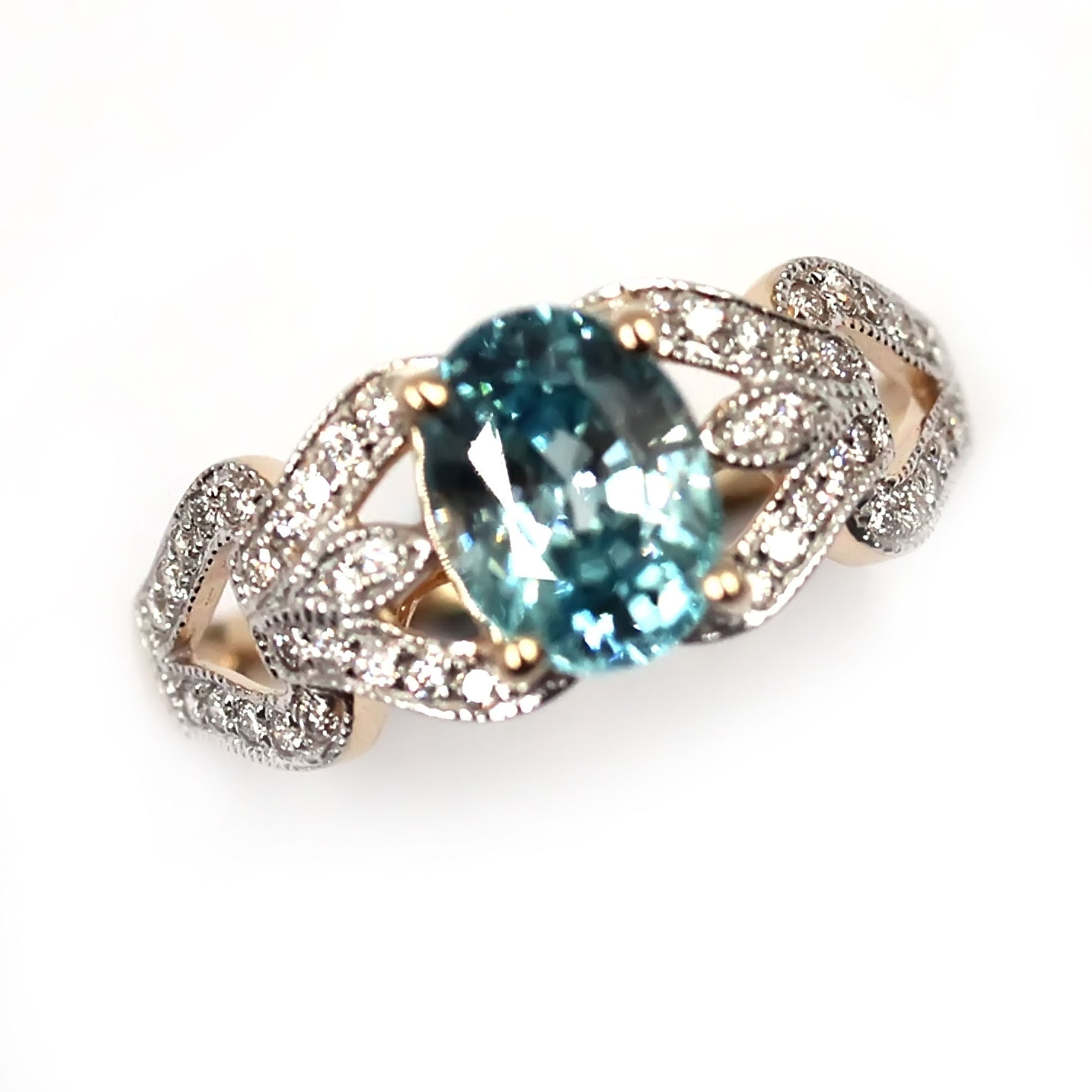 14kt Yellow Gold Blue Zircon With Diamond Ring - Pinctore