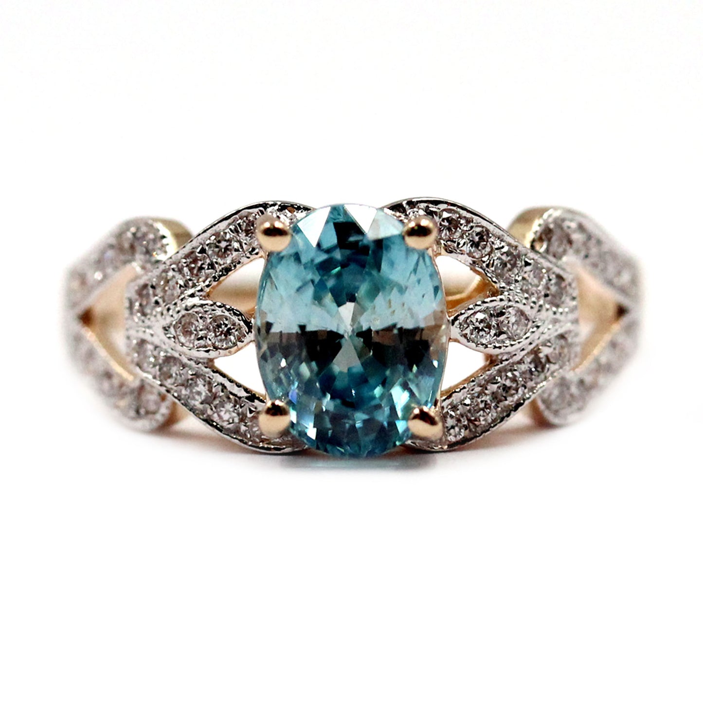 14kt Yellow Gold Blue Zircon With Diamond Ring - Pinctore