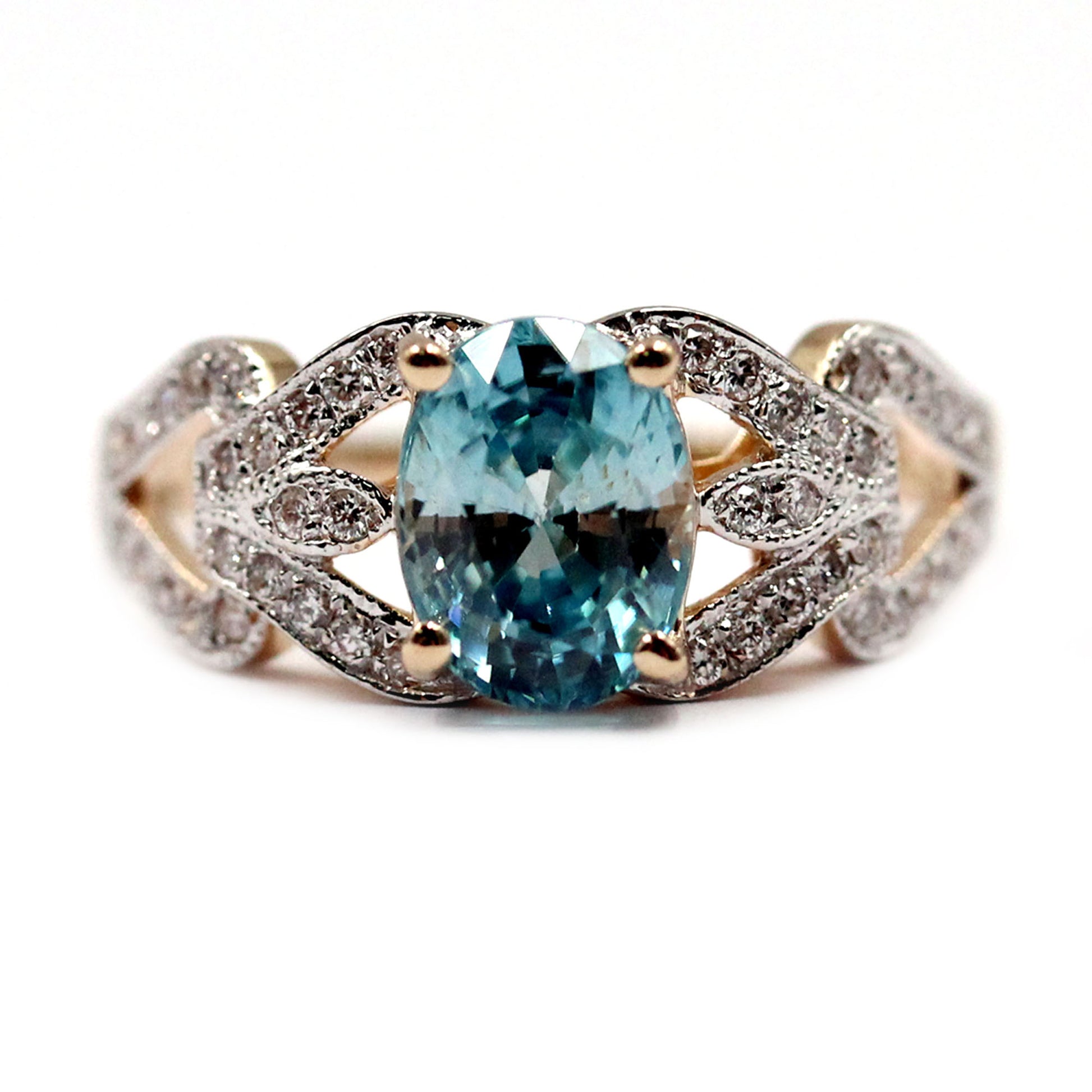 14kt Yellow Gold Blue Zircon With Diamond Ring - Pinctore