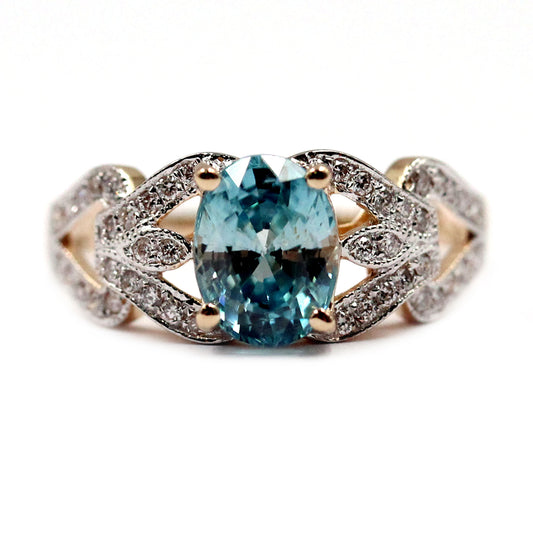 14kt Yellow Gold Blue Zircon With Diamond Ring - Pinctore