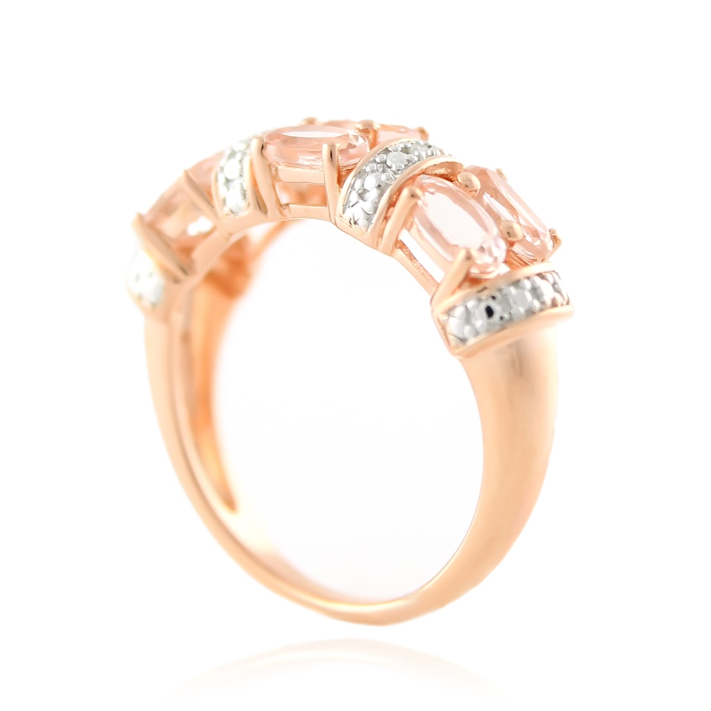18K Rose Gold Over Silver 1.34Ctw Morganite & Diamond Band Ring - Pinctore