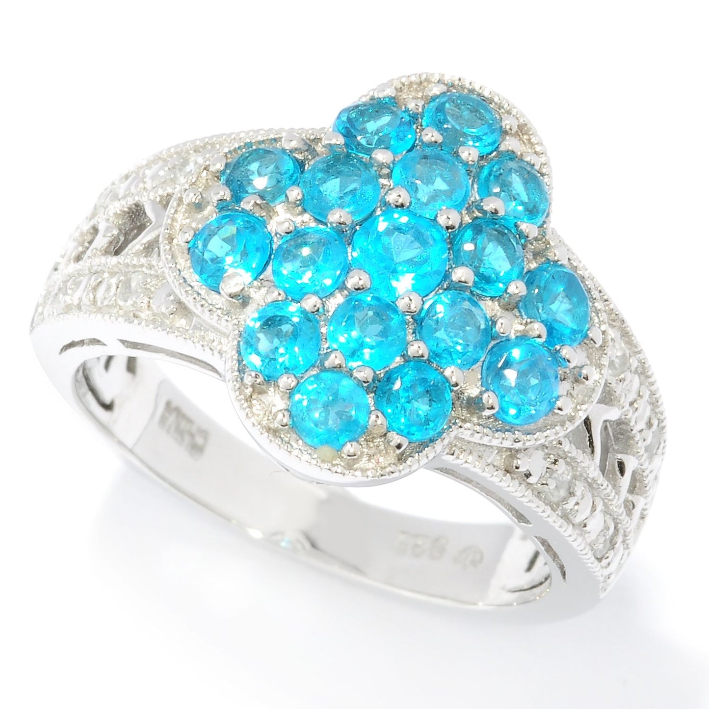 Pinctore Platinum o/Silver 1.44ctw Neon Apatite Cluster Ring - pinctore