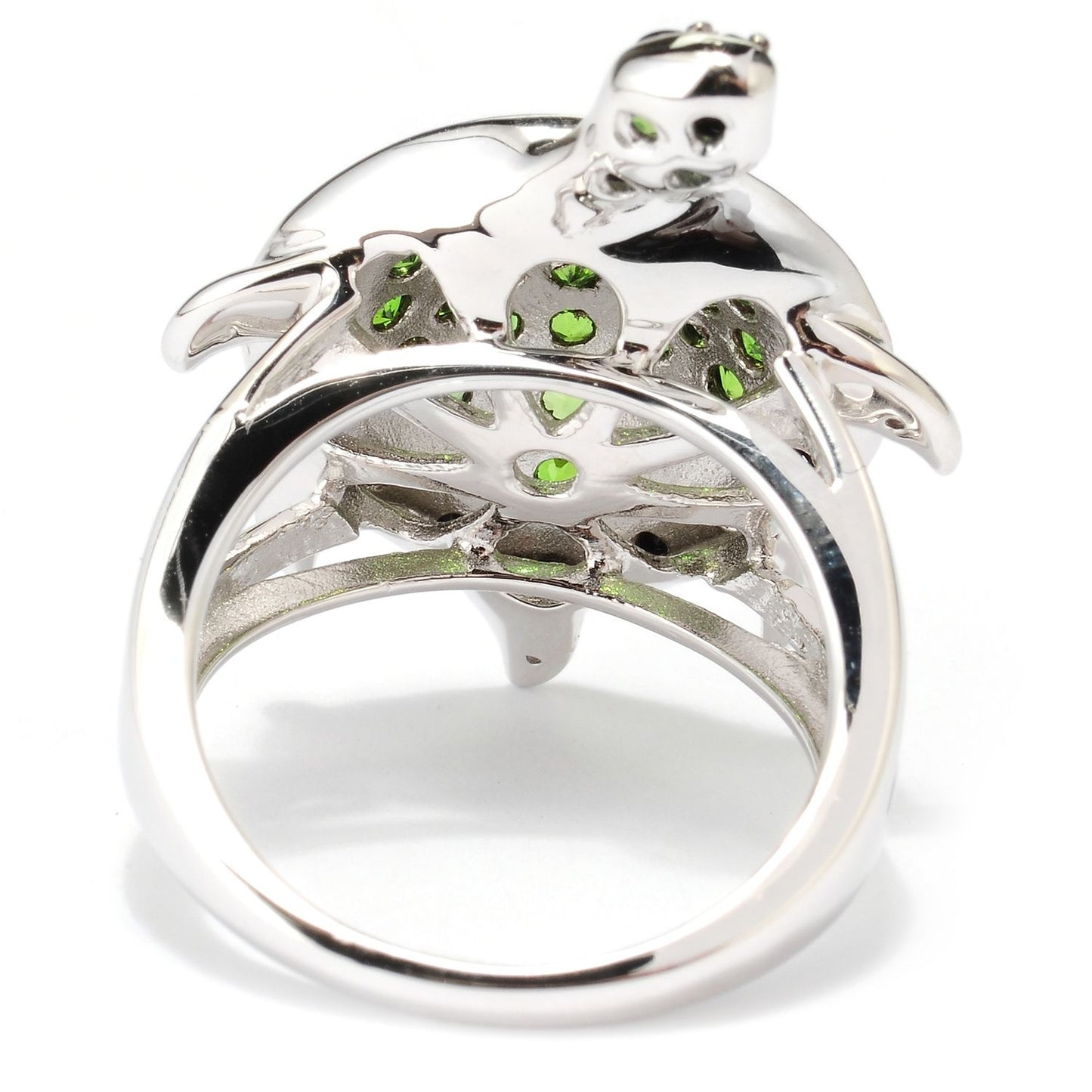 Sterling SIlver 925 Chrome Diopside, Smoky Quartz, White Topaz Ring - Pinctore